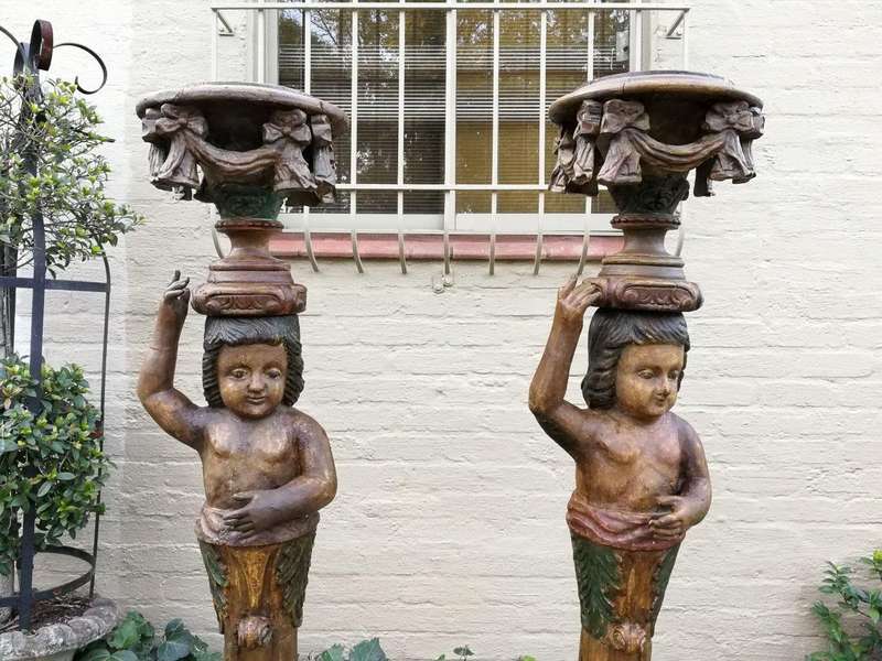 A Pair of 19th century gilt-wood and Paint Wooden Torchères
