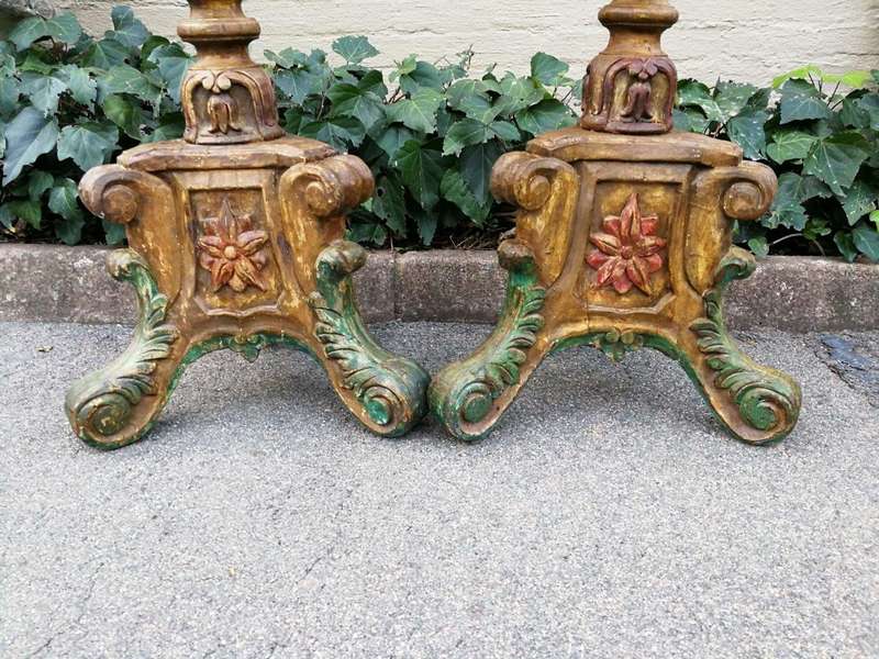 A Pair of 19th century gilt-wood and Paint Wooden Torchères