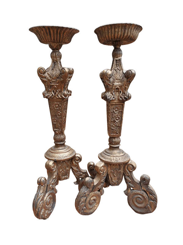 A Pair of 19th Century Circa 1890  Gilt Painted Wooden Carved Torchères