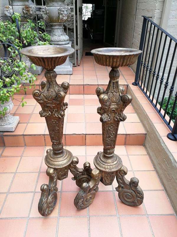 A Pair of 19th Century Circa 1890  Gilt Painted Wooden Carved Torchères