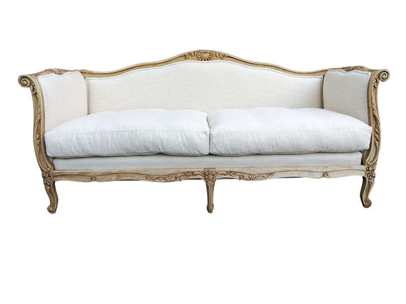 A Late 19th Century (Circa 1880) French Walnut Carved and Bleached Settee Upholstered in a French...