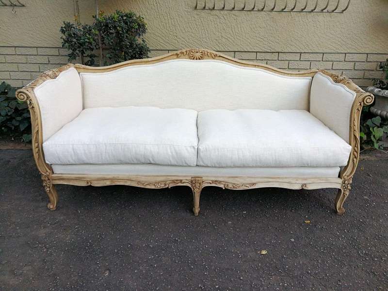 A Late 19th Century (Circa 1880) French Walnut Carved and Bleached Settee Upholstered in a French...