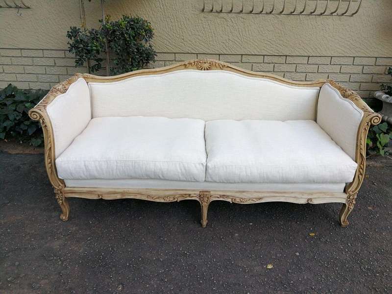 A Late 19th Century (Circa 1880) French Walnut Carved and Bleached Settee Upholstered in a French...