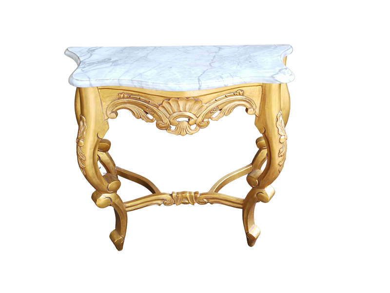 A 20th Century Style Carved and Wooden Hand Gilded Console Table With Marble Top