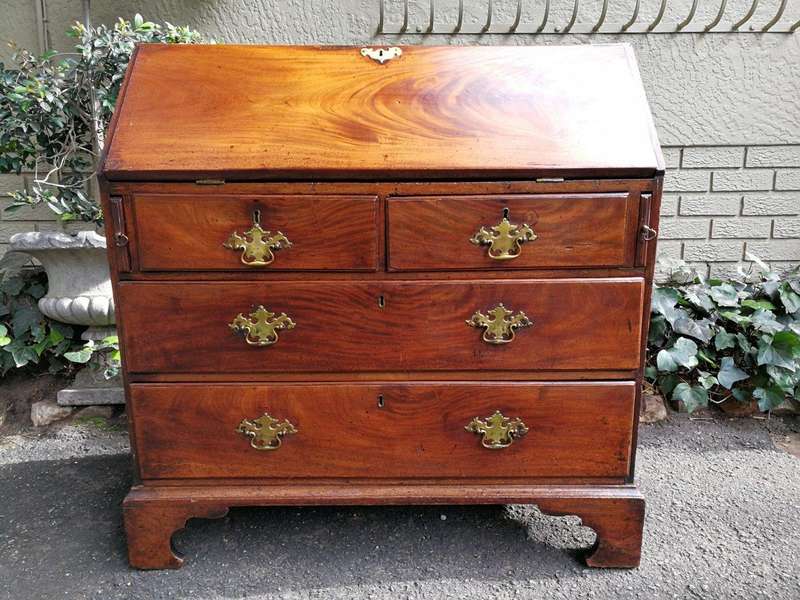 A 19th Century Circa 1860 Mid-Victorian Mahogany Secretaire Gilt-tooled Leather Writing Surface w...