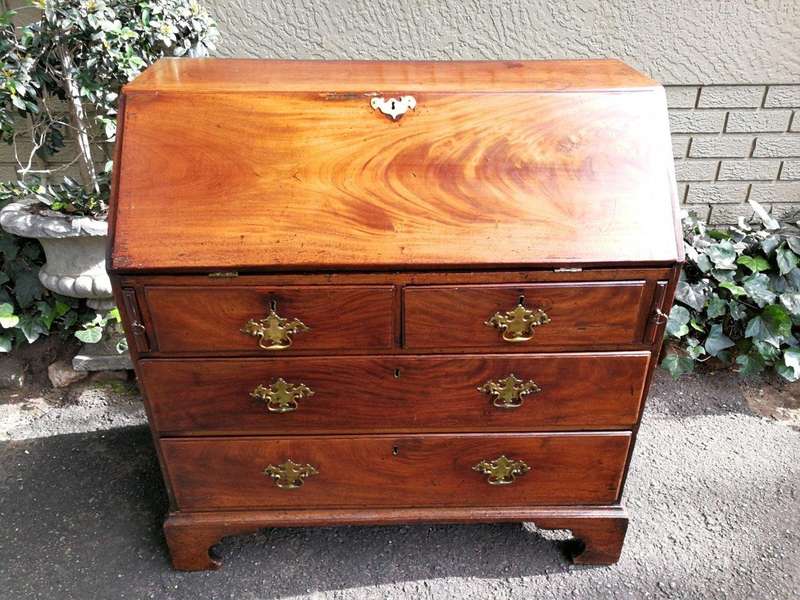 A 19th Century Circa 1860 Mid-Victorian Mahogany Secretaire Gilt-tooled Leather Writing Surface w...