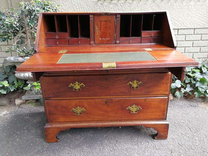 A 19th Century Circa 1860 Mid-Victorian Mahogany Secretaire Gilt-tooled Leather Writing Surface w...