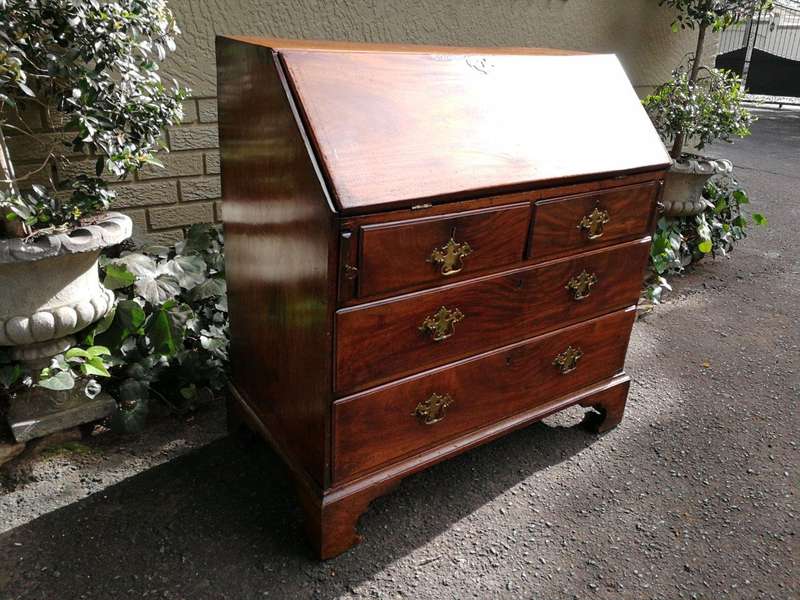 A 19th Century Circa 1860 Mid-Victorian Mahogany Secretaire Gilt-tooled Leather Writing Surface w...