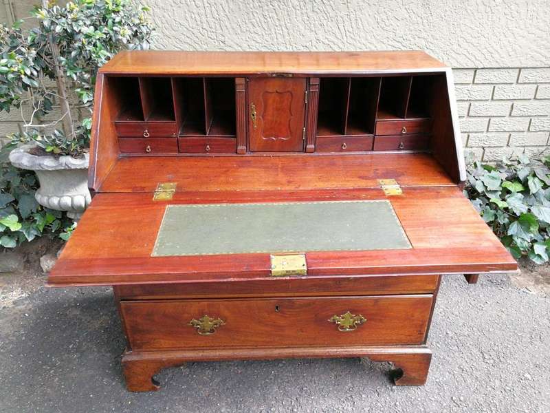 A 19th Century Circa 1860 Mid-Victorian Mahogany Secretaire Gilt-tooled Leather Writing Surface w...