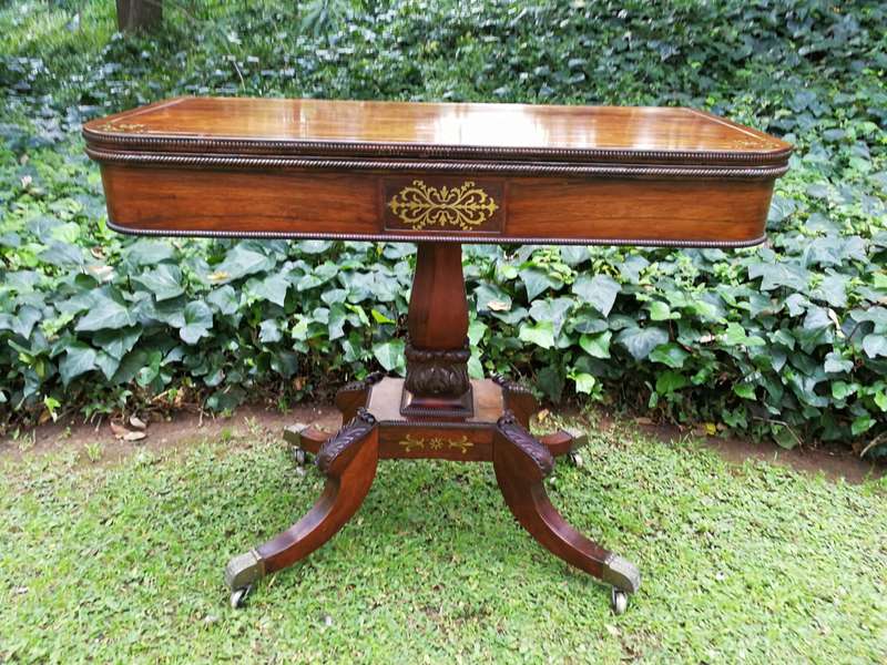 A Regency Circa 1800 Rosewood Inlaid and folding Card Table. BADA Stamp  (British Antique Dealer...