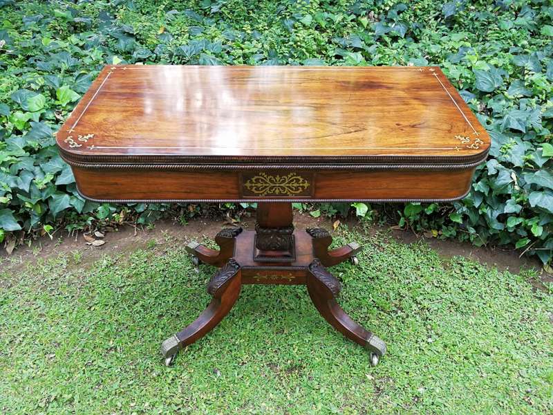 A Regency Circa 1800 Rosewood Inlaid and folding Card Table. BADA Stamp  (British Antique Dealer...