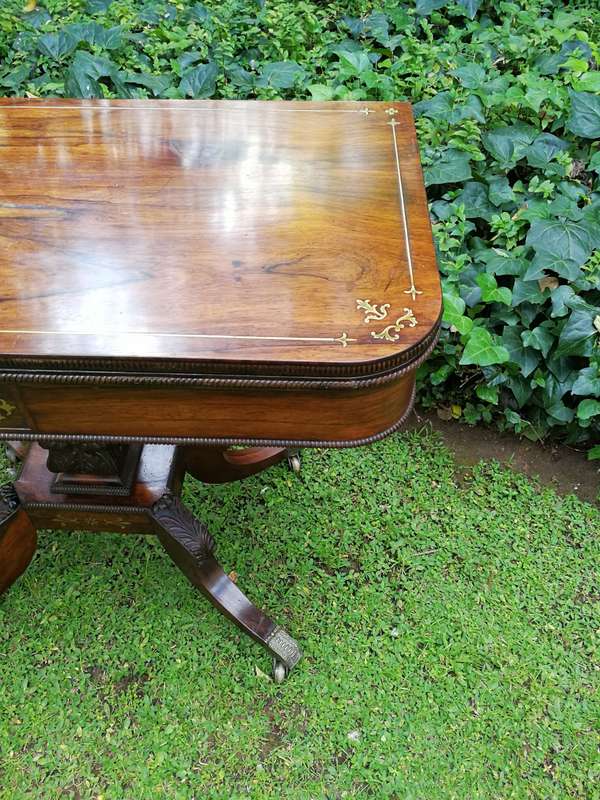 A Regency Circa 1800 Rosewood Inlaid and folding Card Table. BADA Stamp  (British Antique Dealer...