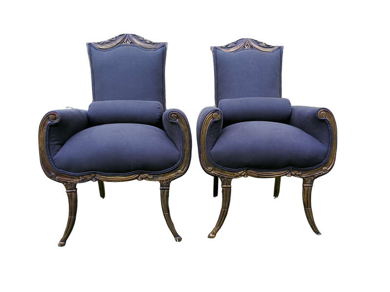 A First Half 20th Century Circa 1930 Pair of Large Size Hand-gilded Carved Mahogany Armchairs