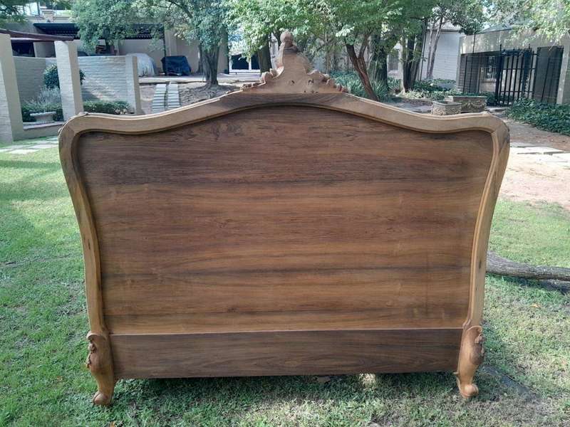 A 19th Century Circa 1880 Ornately Carved and Inlaid Marquetry Bed in a Contemporary Bleached Finish