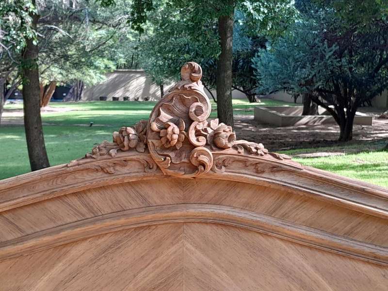 A 19th Century Circa 1880 Ornately Carved and Inlaid Marquetry Bed in a Contemporary Bleached Finish