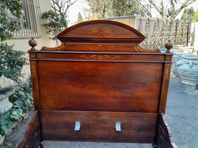 A 19th Century Circa 1880 Inlaid Marquetry Double Size Bed