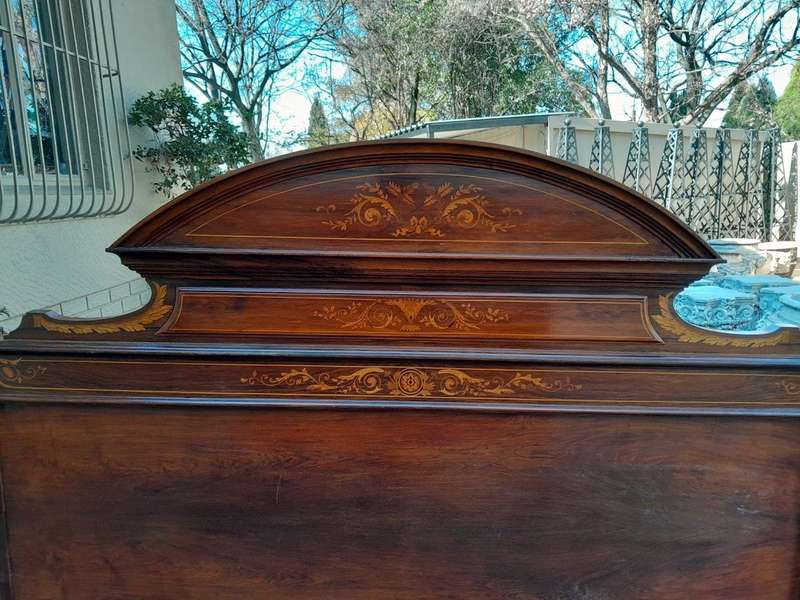 A 19th Century Circa 1880 Inlaid Marquetry Double Size Bed