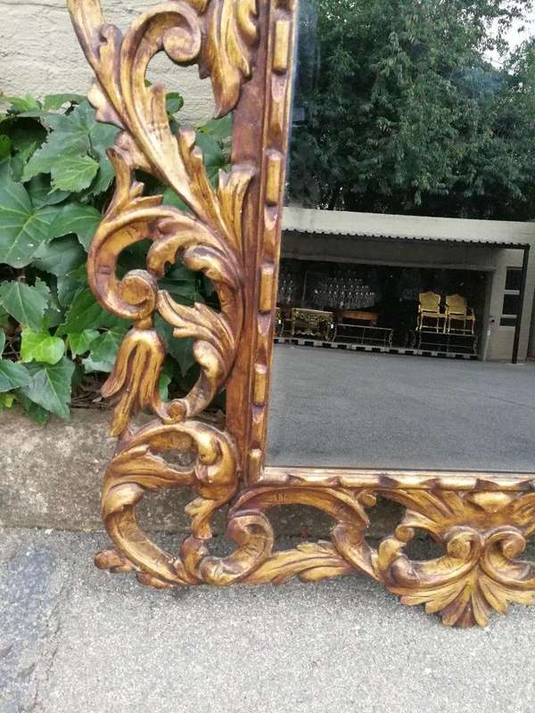 An Early 20th Century Spanish Carved Gilt Painted Wooden Bevelled Mirror