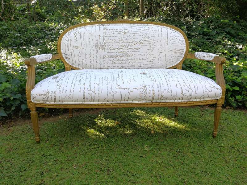 An Early 20th Century Set Of French Giltwood Louis XVI Style Settee And Pair of Chairs Upholstere...