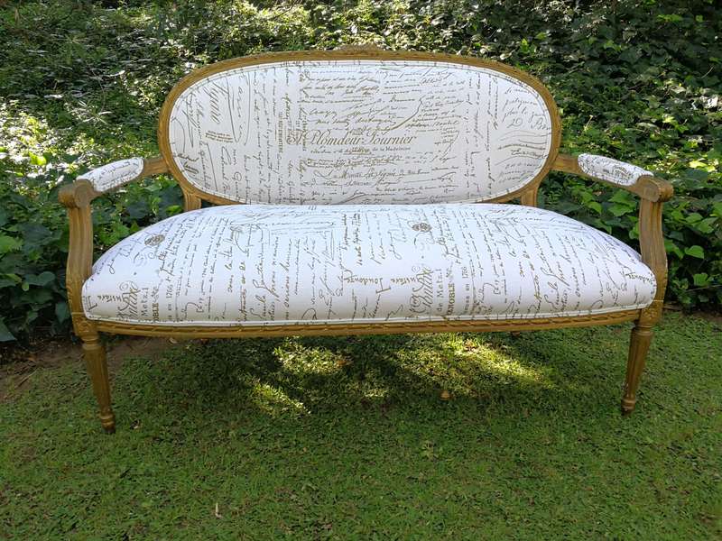 An Early 20th Century Set Of French Giltwood Louis XVI Style Settee And Pair of Chairs Upholstere...