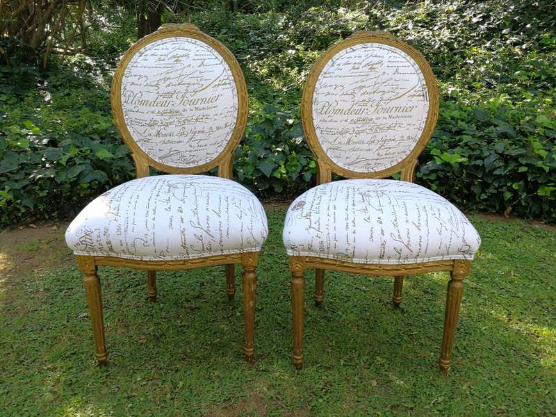 An Early 20th Century Set Of French Giltwood Louis XVI Style Settee And Pair of Chairs Upholstere...