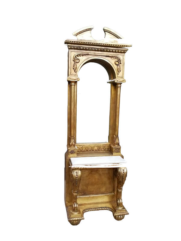 A French Style Carved and Painted Wood Console Table with Mirror