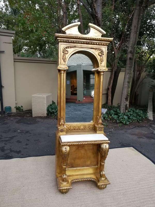 A French Style Carved and Painted Wood Console Table with Mirror