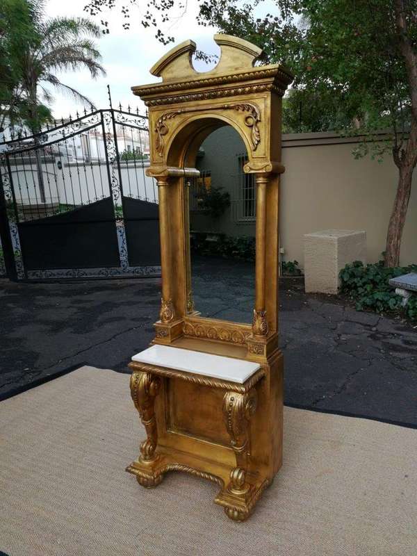 A French Style Carved and Painted Wood Console Table with Mirror