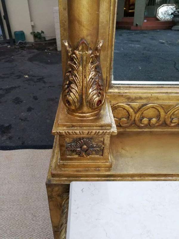 A French Style Carved and Painted Wood Console Table with Mirror