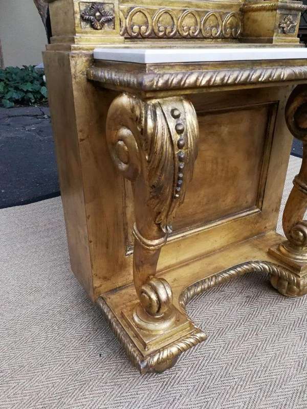 A French Style Carved and Painted Wood Console Table with Mirror