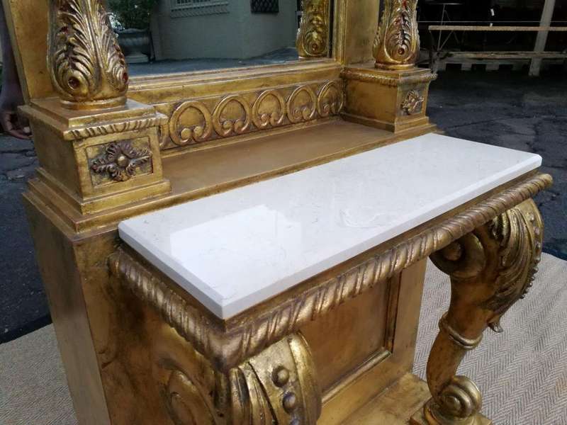 A French Style Carved and Painted Wood Console Table with Mirror