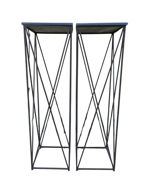 A Pair of Graphine Decorative Large Size Wrought Iron Plinths with Marble Tops Custom-Made for Th...