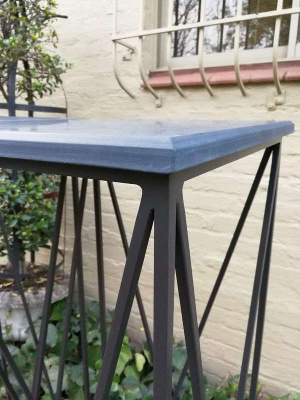 A Pair of Graphine Decorative Large Size Wrought Iron Plinths with Marble Tops Custom-Made for Th...
