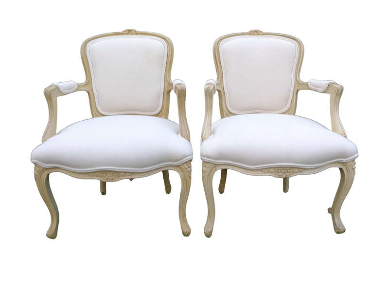 A Pair of 20th Century French Rococo Style Oak Armchairs in a bleached / natural finish