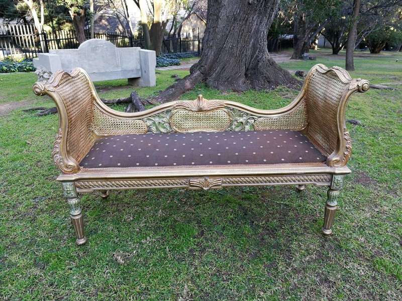 A French Style Carved Gilded Rattan Settee / Chaise