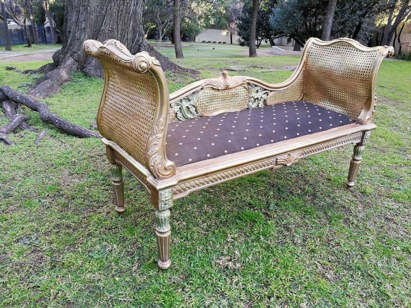 A French Style Carved Gilded Rattan Settee / Chaise