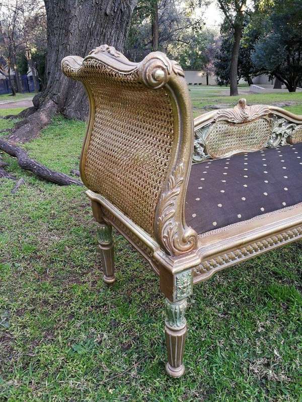 A French Style Carved Gilded Rattan Settee / Chaise