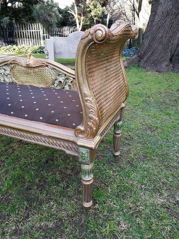 A French Style Carved Gilded Rattan Settee / Chaise
