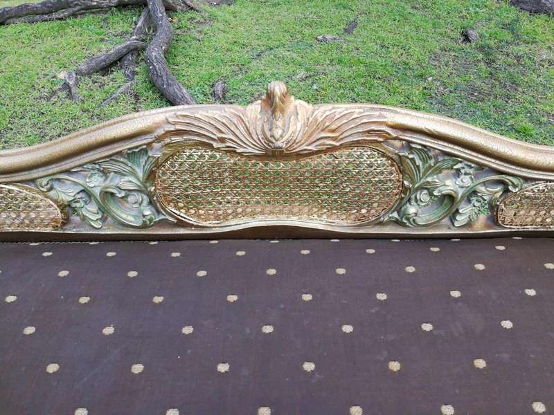 A French Style Carved Gilded Rattan Settee / Chaise