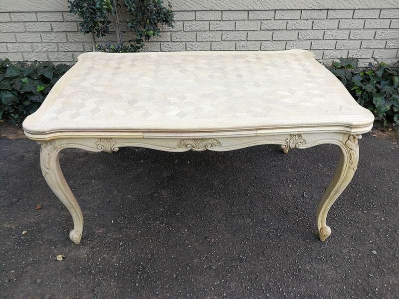 A 20TH Century French Set of Six Carved Dining Chairs with Rush Seats in a Contemporary Bleached ...