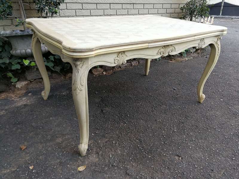 A 20TH Century French Set of Six Carved Dining Chairs with Rush Seats in a Contemporary Bleached ...