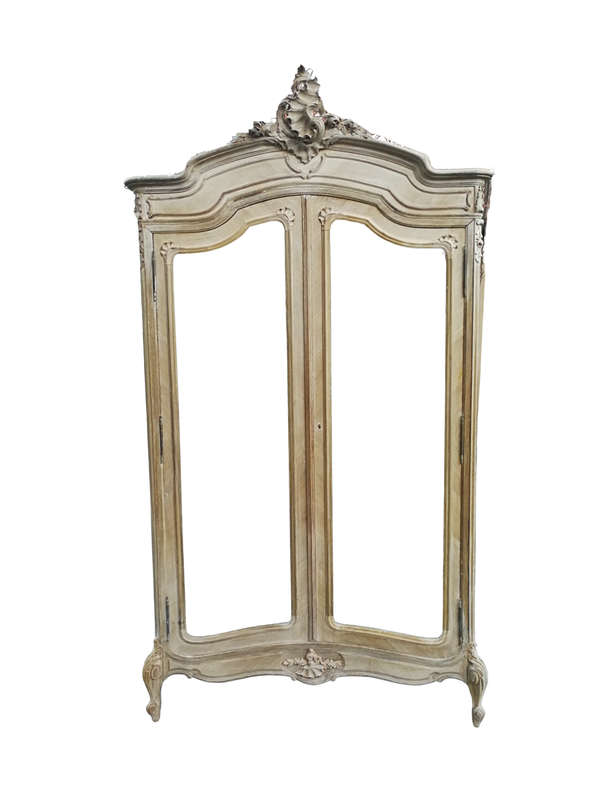 A 19th Century French Rococo Armoire In A Bleached Contemporary Finish With Bevelled Mirrors