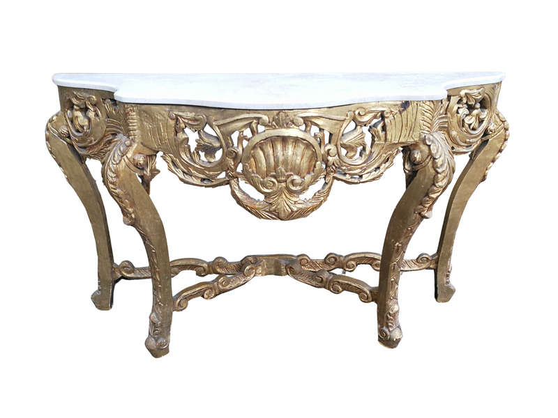 A French Rococo Style Ornately Carved Marble top Console Table