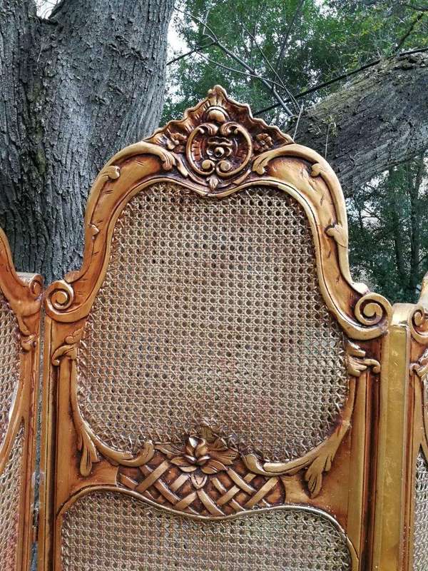A 2Oth Century French Rococo Style Ornately Carved and Gilded Rattan Screen