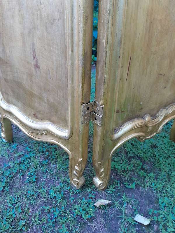 A French Rococo Style Ornately Carved Gilt-Wood Screen Upholstered in a Custom Design Fabric for ...