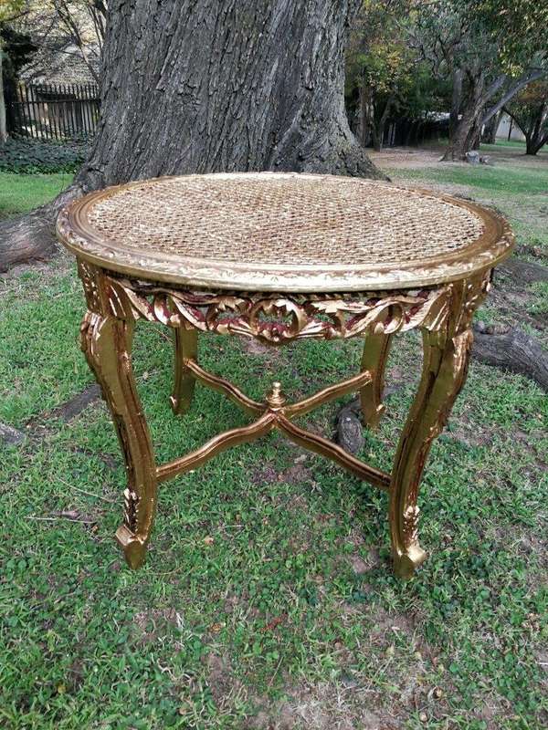 A Pair Of French Style Ornately Carved Rattan Top Side Tables