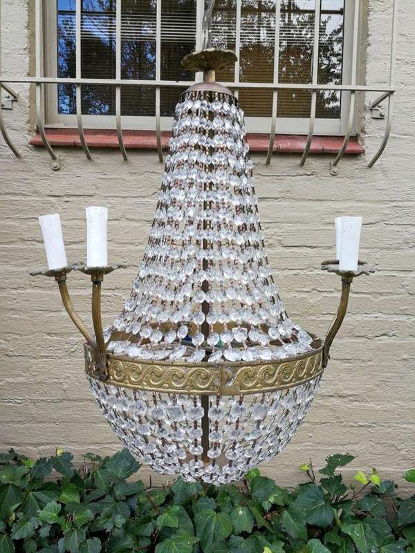 A French Style Tear-Drop Brass & Crystal Chandelier