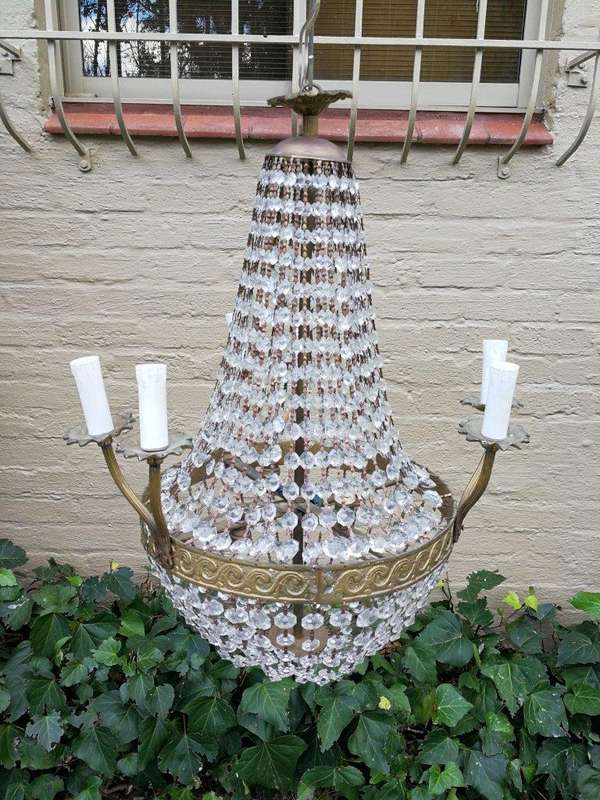 A French Style Tear-Drop Brass & Crystal Chandelier