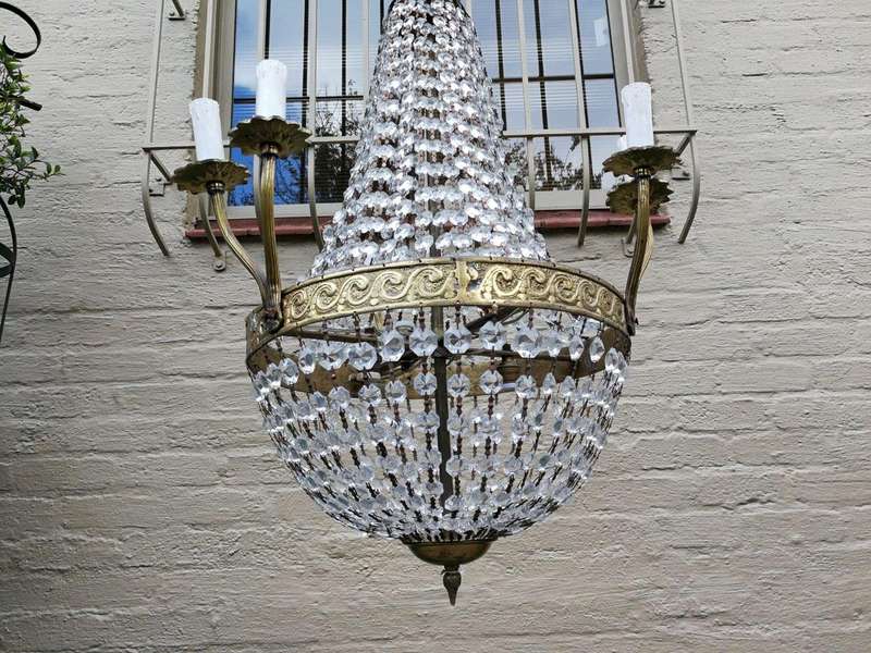 A French Style Tear-Drop Brass & Crystal Chandelier