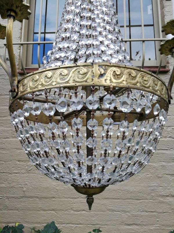 A French Style Tear-Drop Brass & Crystal Chandelier